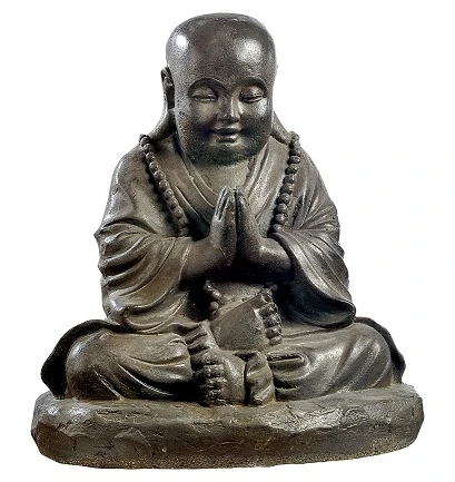 Moine Assis Ciré Noir Hairie Grandon HaUteur 36 Cm