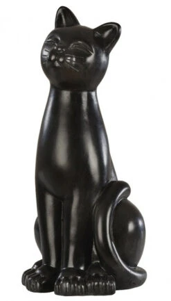Statue Chat Ton Noir Ciré Hairie Grandon - Hauteur 42 Cm