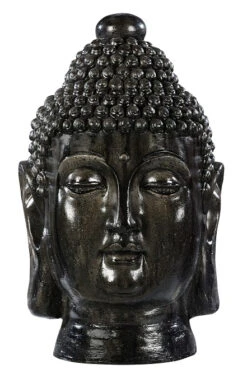 Tête Bouddha Ciré Noir Hairie Grandon - H 42 Cm