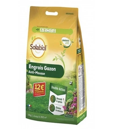 Engrais Gazon Anti-mousse - Solabiol - 350 M² - 14 Kg