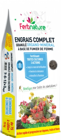 Engrais Complet Granulé - Organo Minéral - 7/5/12 + 3Mgo - Natura Verde