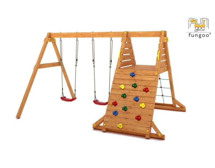 Aire De Jeux Spider King - Fungoo - Avec Balançoire Double Et Mur De Corde