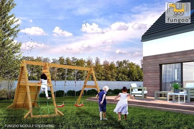 Aire De Jeux Spider King - Fungoo - Avec Balançoire Double Et Mur De Corde – Image 3